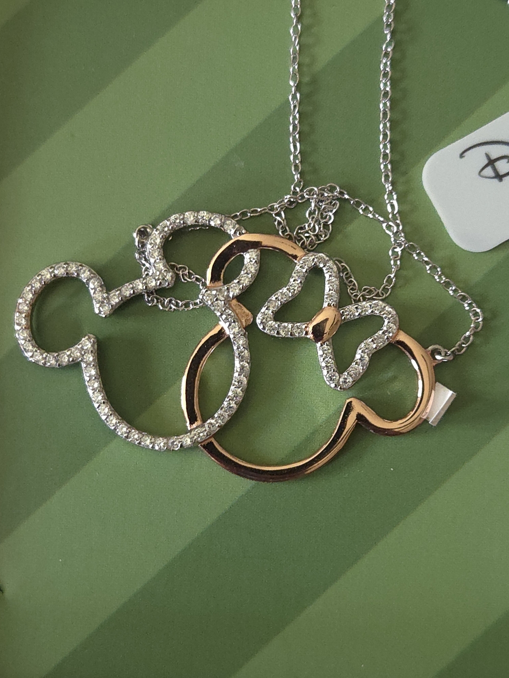 Crystal Accent Mickey & Minnie Silhouette Necklace -Gold & Silver